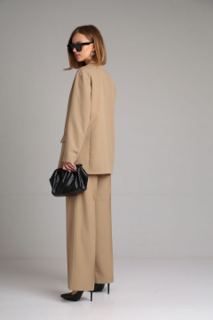 Бежевый костюм двойка из лёгкой костюмной ткани лето Mixan 4039 - фото 4