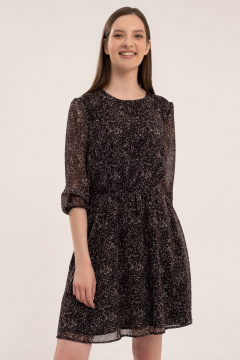 Платье из шифона с овальным вырезом и сборками на резинке Панда 40584w черный - фото 2