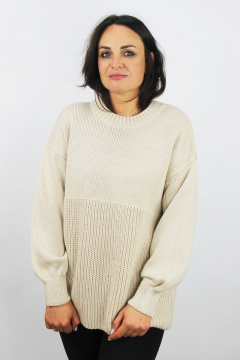 бежевый джемпер из вязаного трикотажа с круглым вырезом Полесье С1426-22 3С8775-Д43 158,164 фрез - фото 1