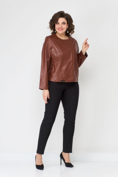 Приталенный жакет из экокожи без воротника Solomeya Lux 852 рыжий - фото 5