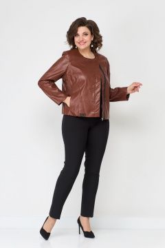 Приталенный жакет из экокожи без воротника Solomeya Lux 852 рыжий - фото 3