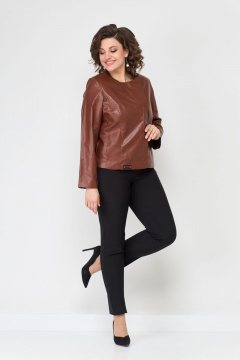 Приталенный жакет из экокожи без воротника Solomeya Lux 852 рыжий - фото 2