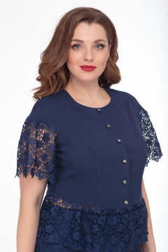 Деловой костюм из кружева и ткани с юбкой и жакетом Anelli 750 синий - фото 5