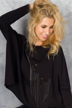 Блуза оверсайз с цепочками и разрезами из футера хлопок трикотаж BUNABOUTIQUE 2021 - фото 2