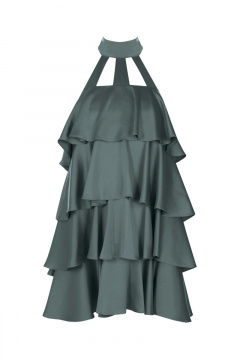 Платье нарядное из текстиля с глубоким V-вырезом и расклешением Elema 5К-12986-1-164 графит - фото 1