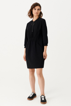 Демисезонное платье с молнией, прорезными карманами и резинками Панда 160780w черный - фото 1