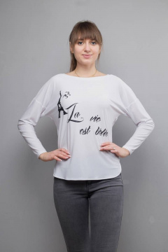 Блуза белая с рукавом «летучая мышь» и разрезами Mita ЖМ913 белый - фото 1