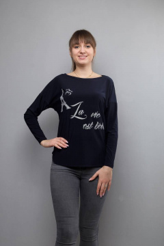 Блуза синяя с рукавом «летучая мышь» и разрезами Mita ЖМ913 синий - фото 1