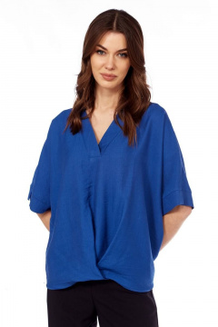 Блуза приталенного силуэта с фигурным вырезом и манжетом Fita 12213 василек - фото 1
