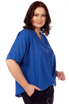 Блуза приталенного силуэта с фигурным вырезом и манжетом Fita 12213 василек - фото 2