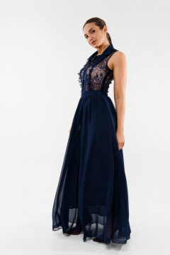 Коктейльное платье из кружева с разрезом и регулируемой горловиной AMORI 9778 темно-синий - фото 4