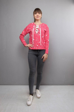 Блуза прямого силуэта с длинным рукавом и шнуровкой Mita ЖМ1026а звезды - фото 2