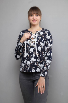 Блуза в звезды с декоративной шнуровкой и длинным рукавом Mita ЖМ1026а магнолия - фото 1