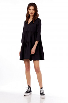 Платье свободного кроя с V-вырезом и сборкой на лето Fita 1365 черный - фото 5