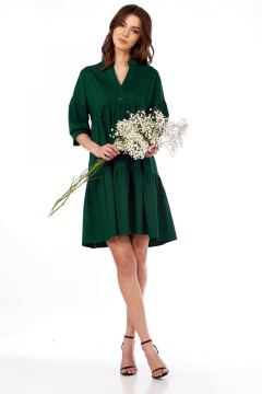 Платье свободного кроя из хлопка с застежкой Fita 1431 изумруд - фото 5