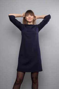 Платье прямого силуэта с хомутом и рукавом 3/4 Mita ЖМ1017 синее - фото 3