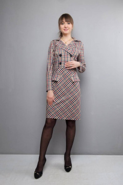Приталенное платье с отрезным по линии талии кройом и воротником Mita ЖМ1022 клетка - фото 1
