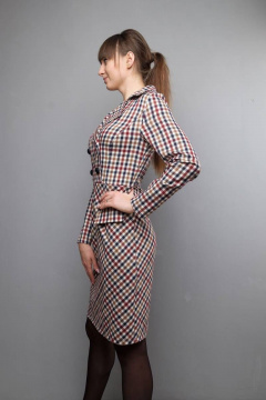 Приталенное платье с отрезным по линии талии кройом и воротником Mita ЖМ1022 клетка - фото 4