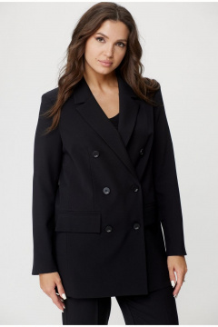 Классический комплект жакет и брюки из хлопка с карманами БелЭльСтиль 848-2_81_22+596-2_79_22 черный однотон - фото 5