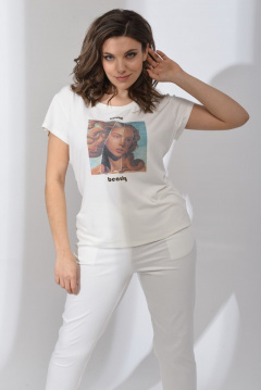 Демисезонная футболка с декоративной печатью и прямым силуэтом Anna Majewska Ф306 молоко - фото 1