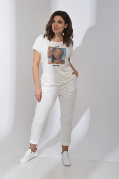 Демисезонная футболка с декоративной печатью и прямым силуэтом Anna Majewska Ф306 молоко - фото 2