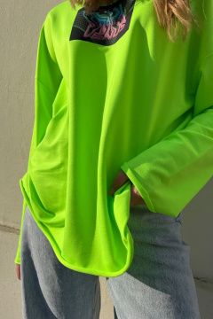 Лонгслив оверсайз с принтом в стиле неон и яркой цветовой палитрой Friends ven3d2-neon салатовый - фото 4