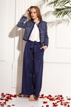 Синие широкие брюки из текстиля с поясом AMORI 5097 темно-синий - фото 2