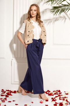 Синие широкие брюки из текстиля с поясом AMORI 5097 темно-синий - фото 4