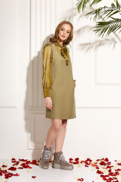 Блуза из шифона с завязками у горловины AMORI 6228 трава - фото 1