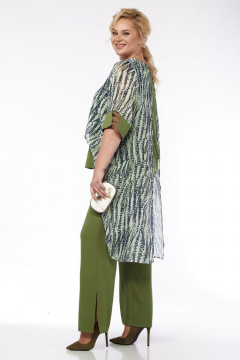 нарядный женский костюм из текстиля с шифоновой блузой и брюками-палаццо Michel chic 1353 олива - фото 4