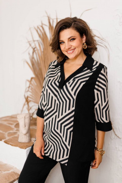 Деловой костюм из текстиля: блузон и брюки с карманами и разрезами Romanovich Style 2-2561 черный - фото 5