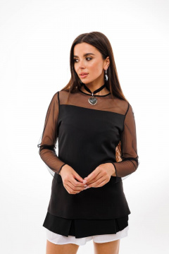 Блуза с сеткой и изысканной отделкой для сдержанных образов Anelli 1351 черный - фото 1