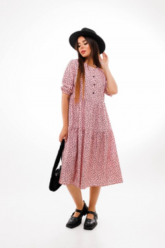 Платье с каскадными воланами и пуговицами с кисточками Anelli 833 розовый_принт - фото 2