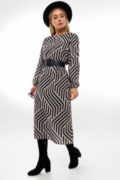 Демисезонное платье А-силуэт с ремнем Amberа Style 1005-1 геометрия - фото 3