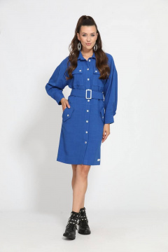 Демисезонное платье с поясом, карманами и застежкой Твой имидж 1571 василек - фото 2