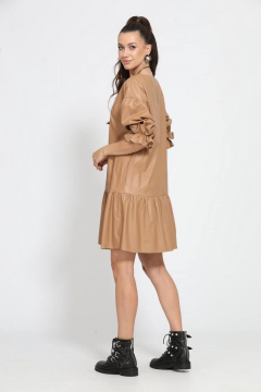 Платье А-силуэта с капелькой и ремнем из эко-кожи Твой имидж 1473 бежевое - фото 2