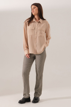 Деловая бежевлая блузка из текстиля с длинным рукавом Панда 163440w бежевый - фото 1