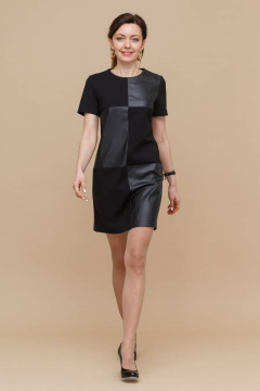 Платье из трикотажа с вставками из экокожи Domna 5525 черный(164) - фото 2
