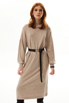 платье свободного кроя на отрезном воротнике-стойке Golden Valley 4939 бежевый - фото 5