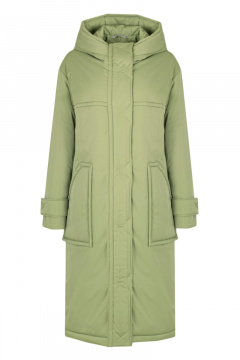 Зеленое пальто из плащёвой ткани с капюшоном и классическим силуэтом Elema 5-13036-1-170 полынь - фото 1