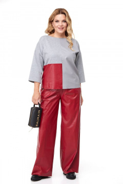 Комбинированный комплект из трикотажа и эко-кожи Anastasia 968 красный - фото 3