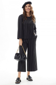 Черный комплект блузы и брюк в стиле casual Магия моды 2293 черный_белая_полоска - фото 4