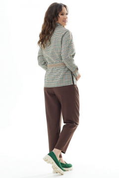 Зеленый и коричневый комплект блузы и брюк с поясом Магия моды 2312 зеленый_ шоколад - фото 2