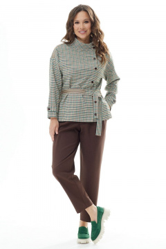 Зеленый и коричневый комплект блузы и брюк с поясом Магия моды 2312 зеленый_ шоколад - фото 1