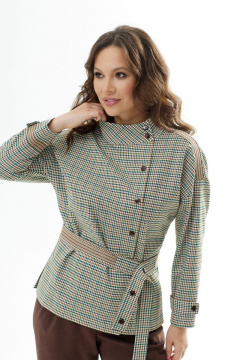 Зеленый и коричневый комплект блузы и брюк с поясом Магия моды 2312 зеленый_ шоколад - фото 4