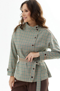 Зеленый и коричневый комплект блузы и брюк с поясом Магия моды 2312 зеленый_ шоколад - фото 3