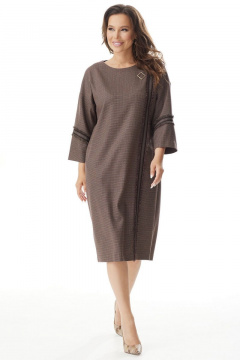 Коричневое платье свободного силуэта с разрезом и тесьмой Магия моды 2329 коричневый. - фото 1