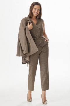 Элегантный комплект из удлиненного жакета, жилета и брюк Магия моды 2331 коричневый - фото 5