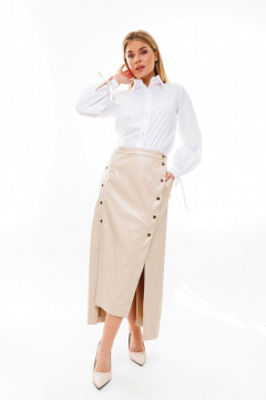 Изящная белая рубашка из хлопка с широкими рукавами NikVa 346-7 молоко - фото 4