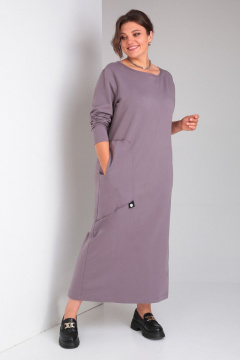 Демисезонное фиолетовое платье-трапеция из трикотажа GRATTO 8335 платина - фото 5